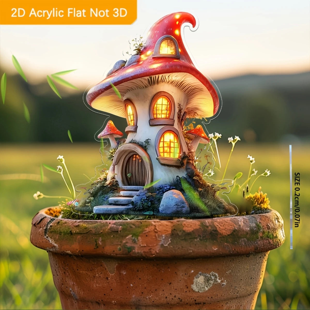 Bohemian Style 2D Fairy Tale Treehouse Cartoon Mushroom House Acrylic Bonsai Garden Decoration Waterproof Outdoor Lawn Art
