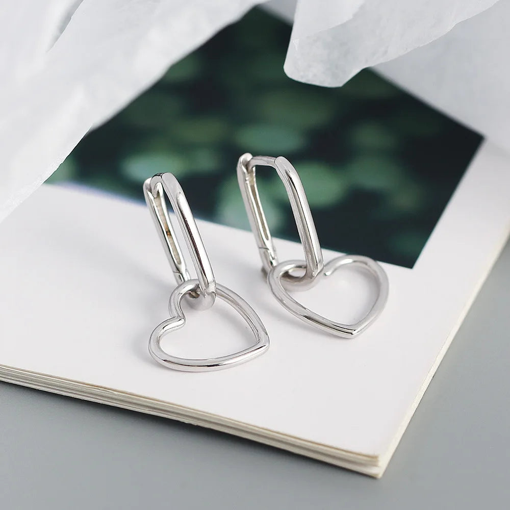 F.I.N.S Minimalist Real S925 Sterling Silver Oval Heart-Shaped Drop Earrings Geometric Smooth Hoops Pendientes Plata 925 Jewelry