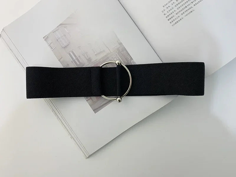 Women Elastic Band Wide Belts Simple Down Coat Waist Belt Female Buckle Black Strap Dress Decoration Accessories Leather Belt