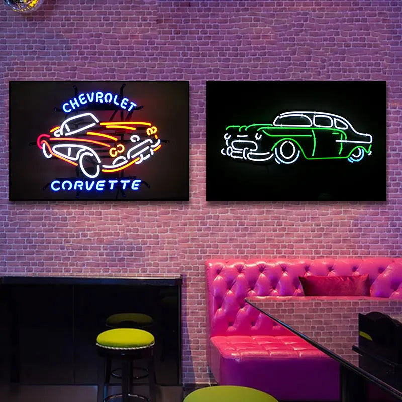 Bar decoration painting Cyberpunk Internet cafe wall LED light hanging painting E-sports room KTV atmosphere Neon light mural