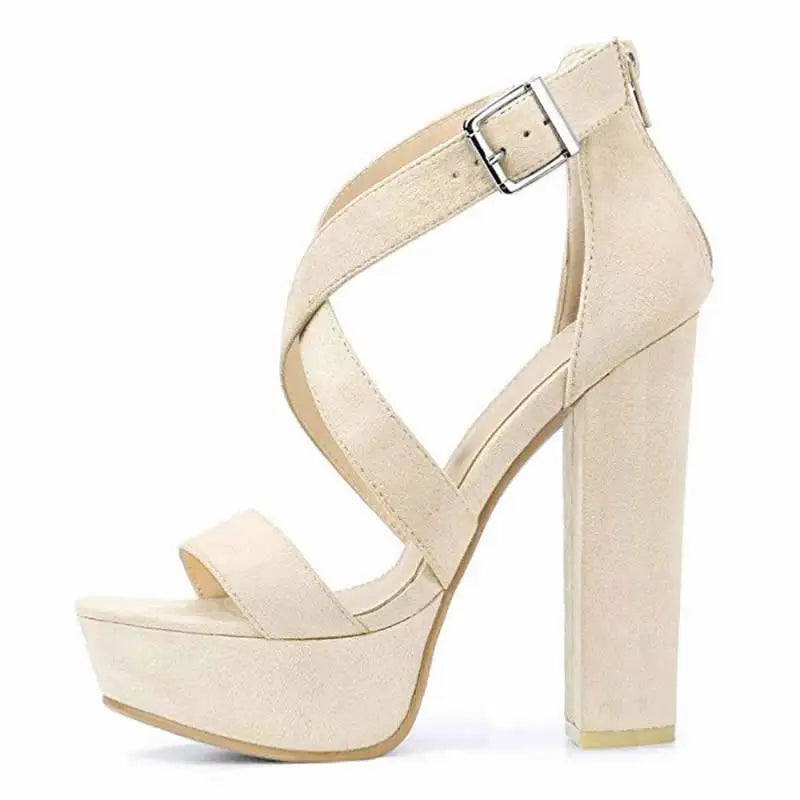Women Sandals Open Toe Thick High Heels Chunky Cross Strap Buckle Platform Pumps Dress Party Wedding Shoes