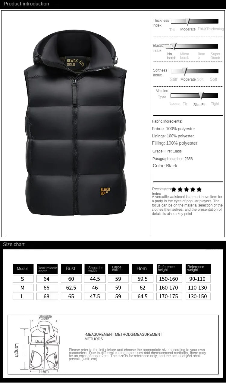 Autumn Winter Men Down Vest Casual Fashion Business British Coat Warm White Duck Down Trend Versatile Male Hooded Jacket Top New