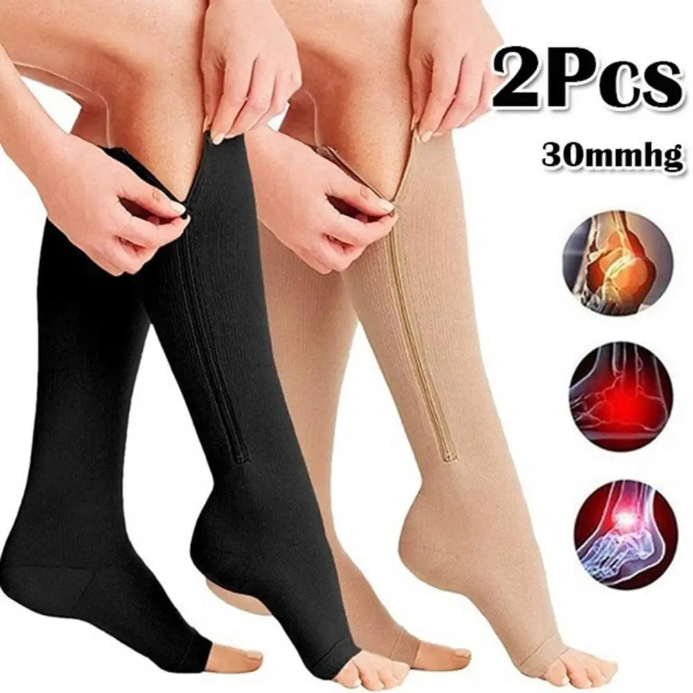 Varicose Vein Socks Zipper Closure Compression Socks Leg Support Stockings Veins Brace Wrap Shaping Stockings Ankle Support Sock