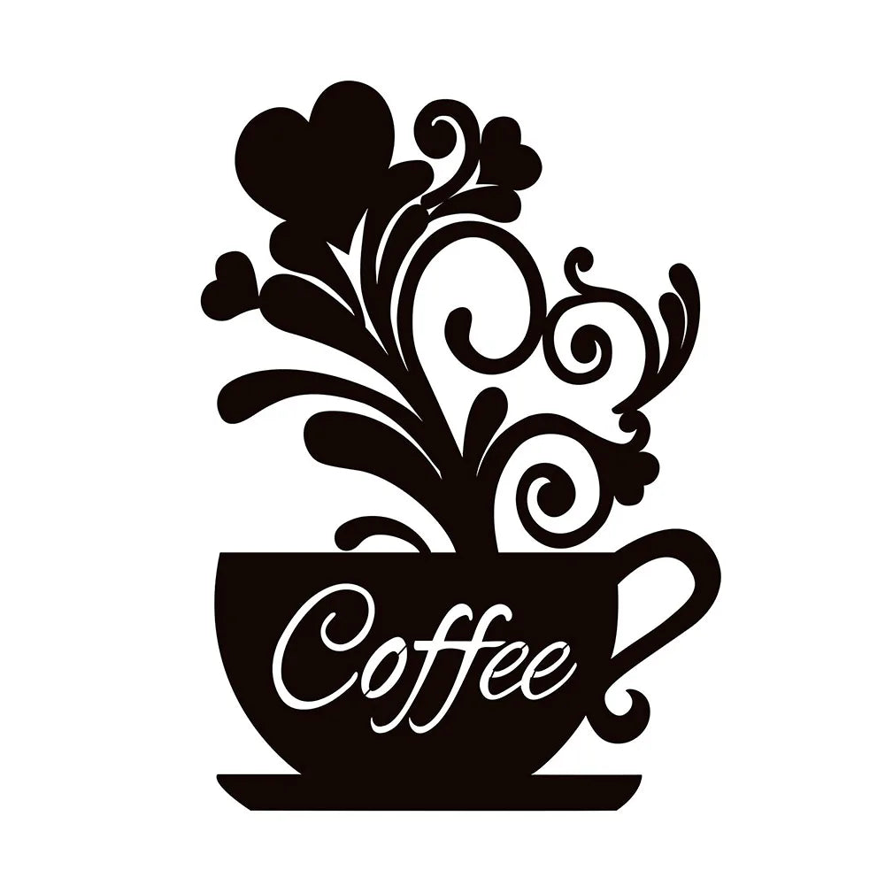 Coffee Cup Silhouette Sign Hanging Metal Wall Art Decor Dining Room Kitchen Cafe Decoration Black Cutout Boards