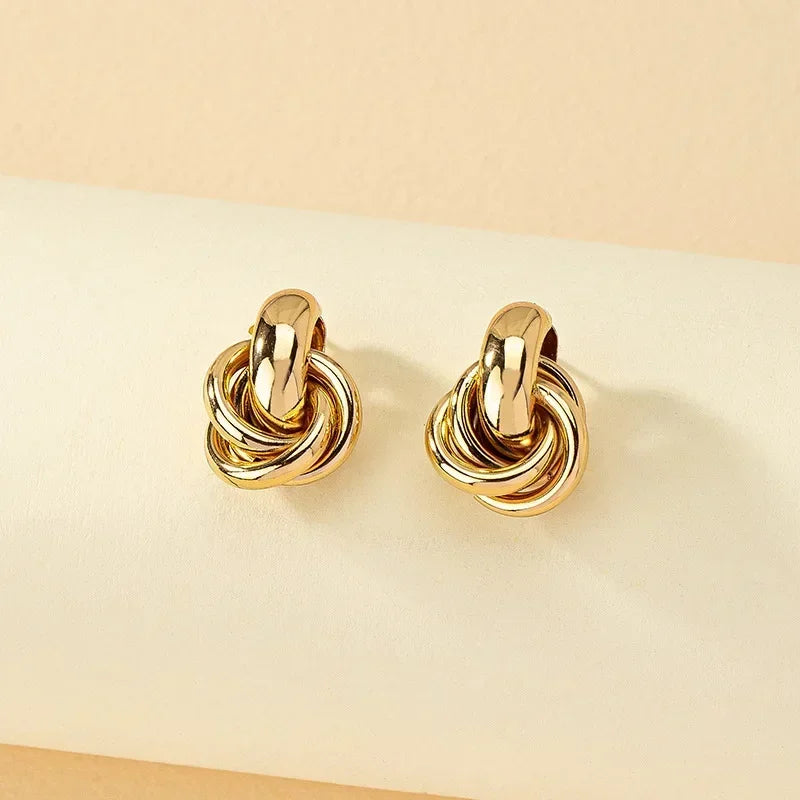 Gold & Silver Knot Hoop Earrings for Women – Trendy Twist Stud Jewelry