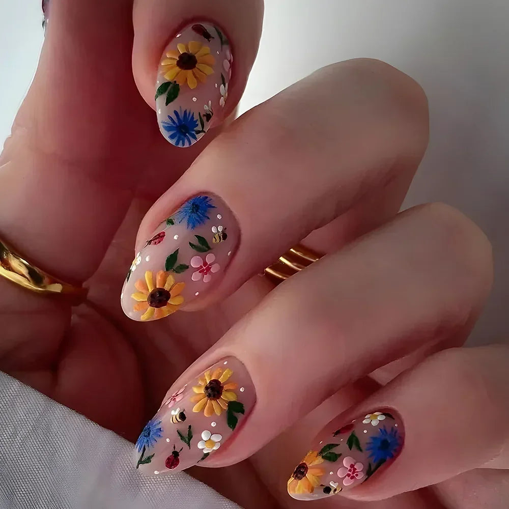 Autumn Matte Press-On Nails | 24pcs Rose Leaf Almond | Full Cover Acrylic Nail Tips with Glue