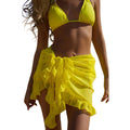 Women Swimsuit Bikini Cover-Ups Skirt Summer Solid Color Beach Wrap Skirt Swimwear Female Ruffles Trim Lace Up Sarong Cover Ups