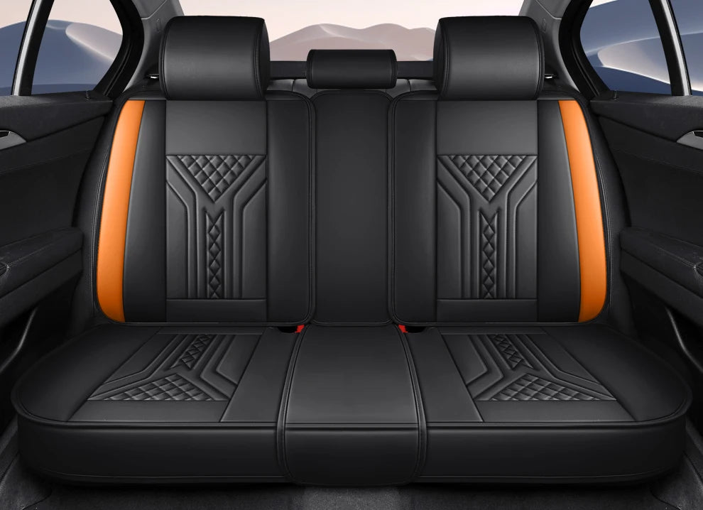 5 Seats PU Leather Car Seat Covers Full Coverage Split Headrest Soft Sponge Filled Comfortable Wear Resistant Non Slip