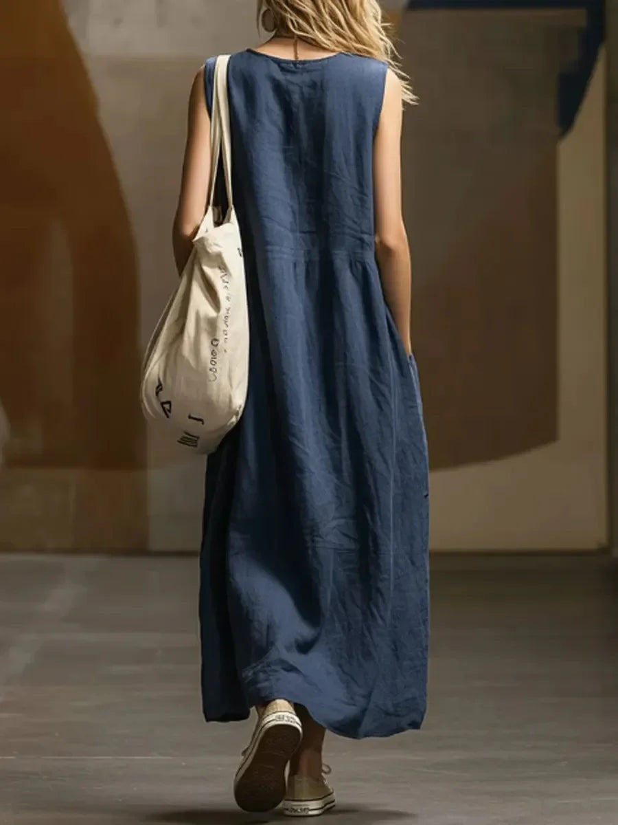 Draped Long Dresses For Women Retro Sleeveless Maxi Dress Woman Summer Holiday Womens Dresses Street Female Dress Robes
