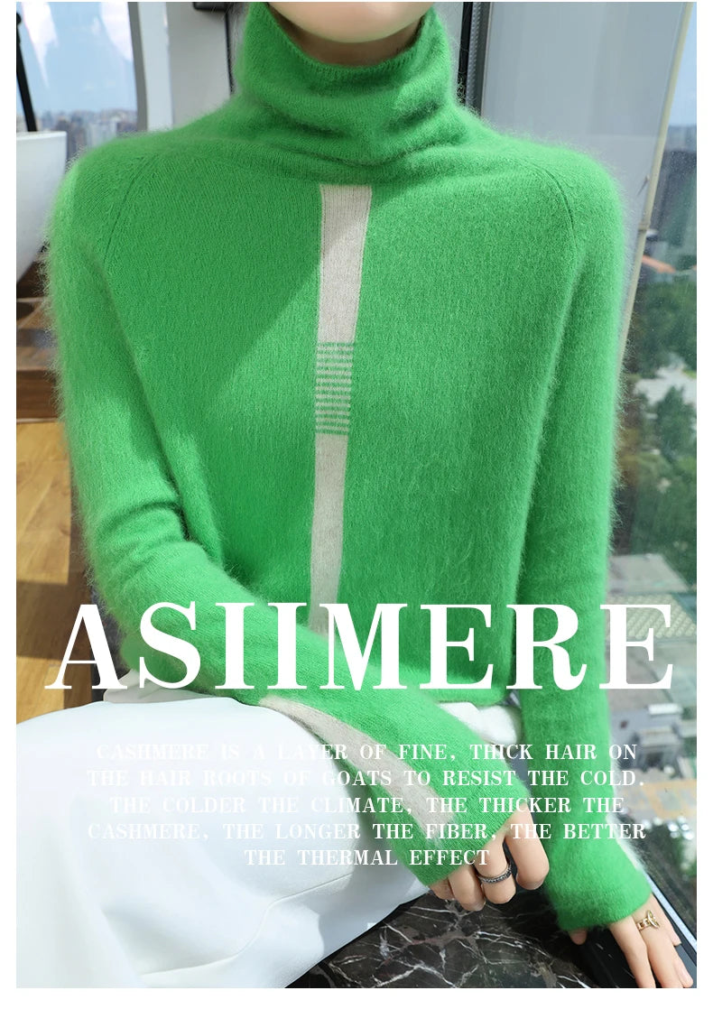 Women's Mink Cashmere Sweater High Neck Long Sleeve Autumn and Winter Fashion Soft Pullover Turtle Neck LuXury Women Top Jumper