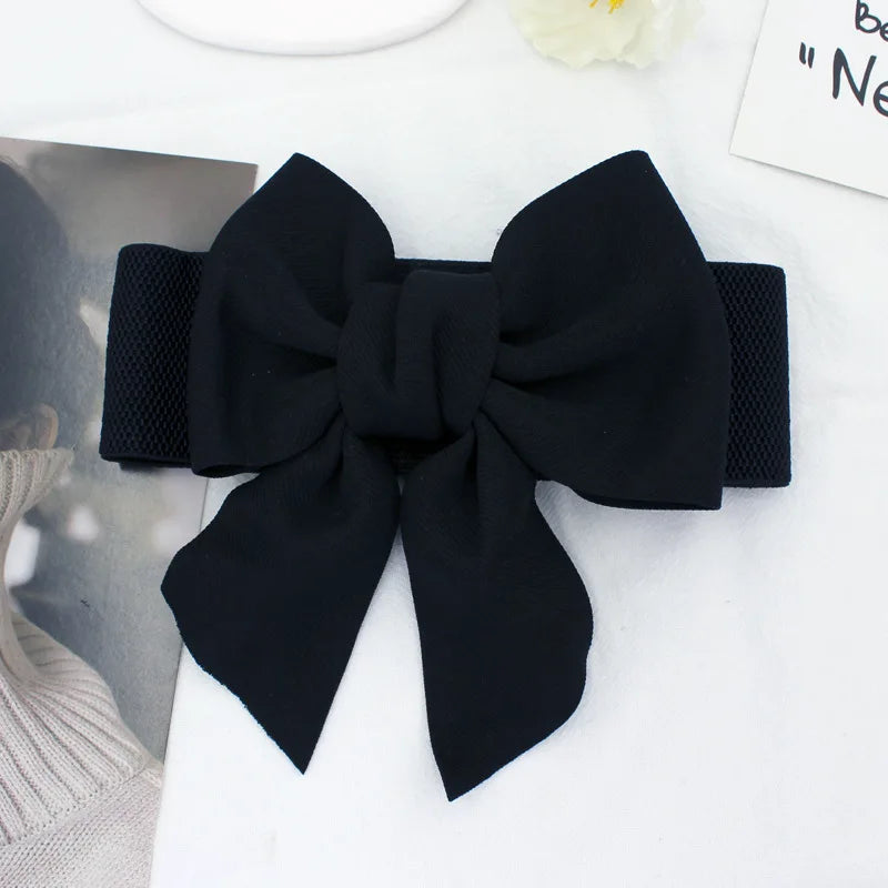 New Fashion Elegant Large Bow Elastic Belts for Women Wide Side Belt Dress Female Jeans Waistband Trouser Accessory