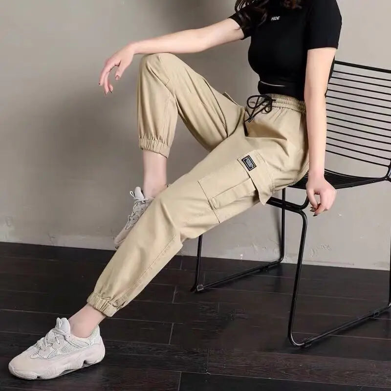Women Pants Thin Style New Solid Casual Pockets Wide Leg Trousers Drawstring Fashion Ladies Straight Pants Versatile Trend