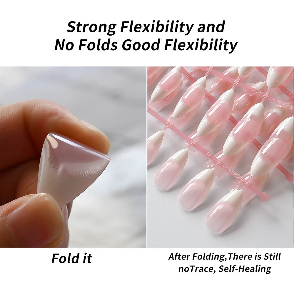 120pcs Nude Pink Gradient Press on Nails Ultra-Tender Almond Gel False nails Simple Full Cover Pink White French Fake Nail Tips#