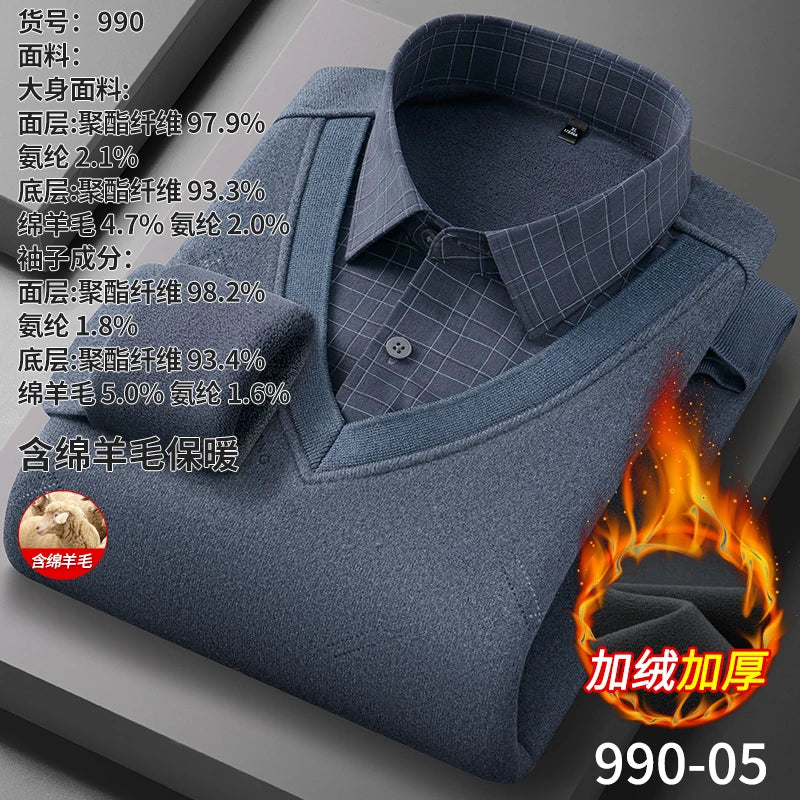 Men's long-sleeved shirt with wool, fleece, thickened, warm, casual, comfortable in winter, versatile and of high quality