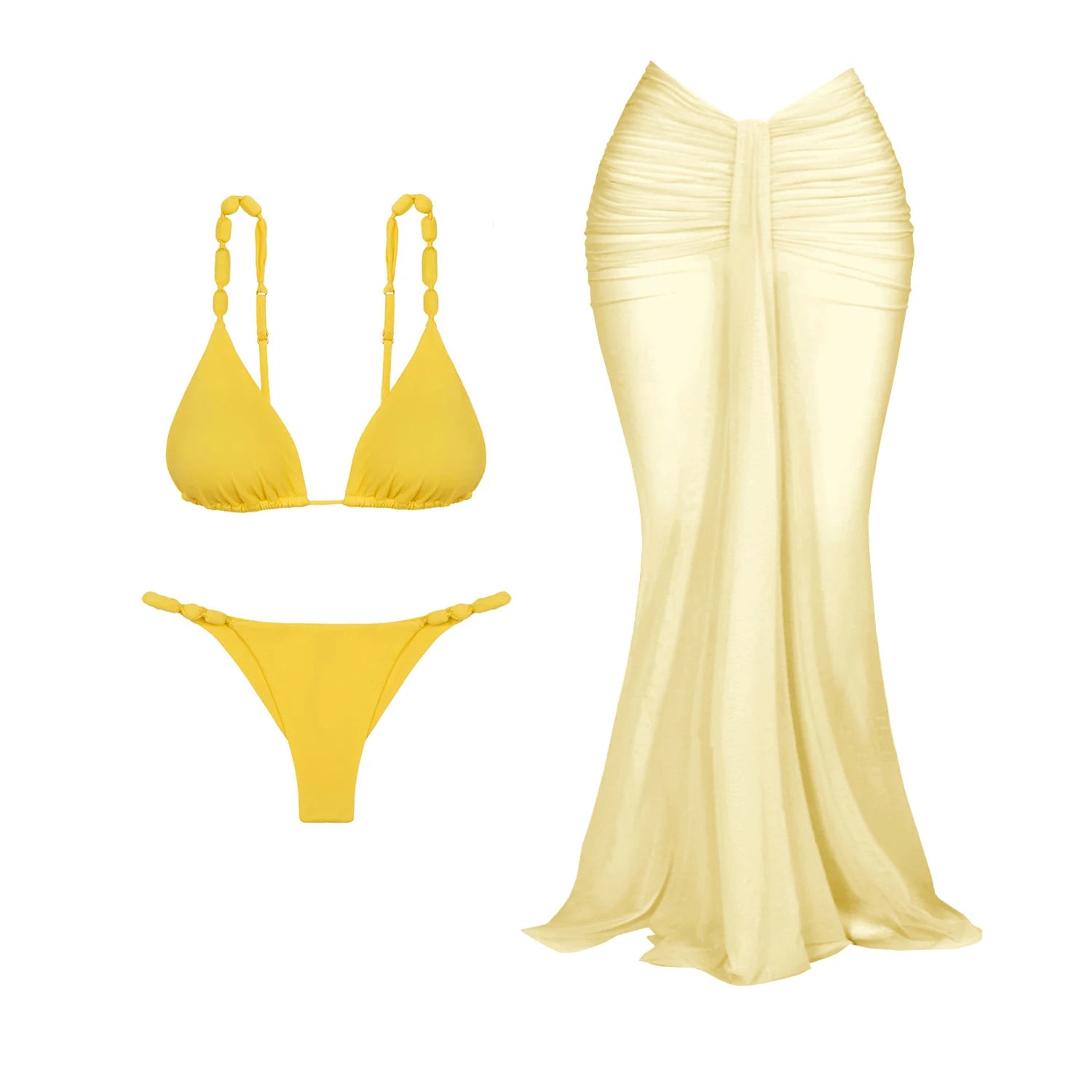 3Pcs Push Up Swimsuit With Long Skirt Sexy Women Swimwear Female Bikini V Neck Swimming Suit Shiny Bodysuit Beachwear Cover Up