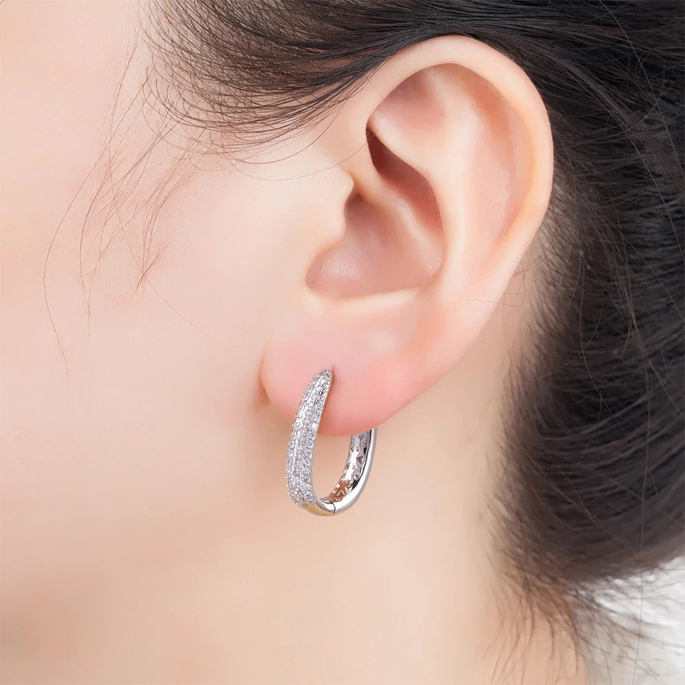 Nidin Creative U Shape Design 3 Colors Fashion Cubic Zirconia Hoop Earrings Crystal Ear Buckle Jewelry for Valentine's Day Gift