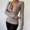 Women's Sweaters Pullovers Spring Autumn New Styles Solid Color Sweaters Fashionable Sexy V-neck Slim Fit Knitted Sweater Tops