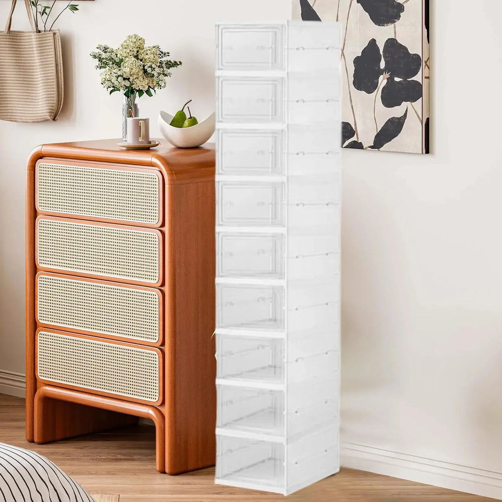Shoe Rack Clear Shoe Storage Organizer Foldable Clear Stackable Box for Bedroom Hallway Home Dormitory Boot Workplace Sneaker