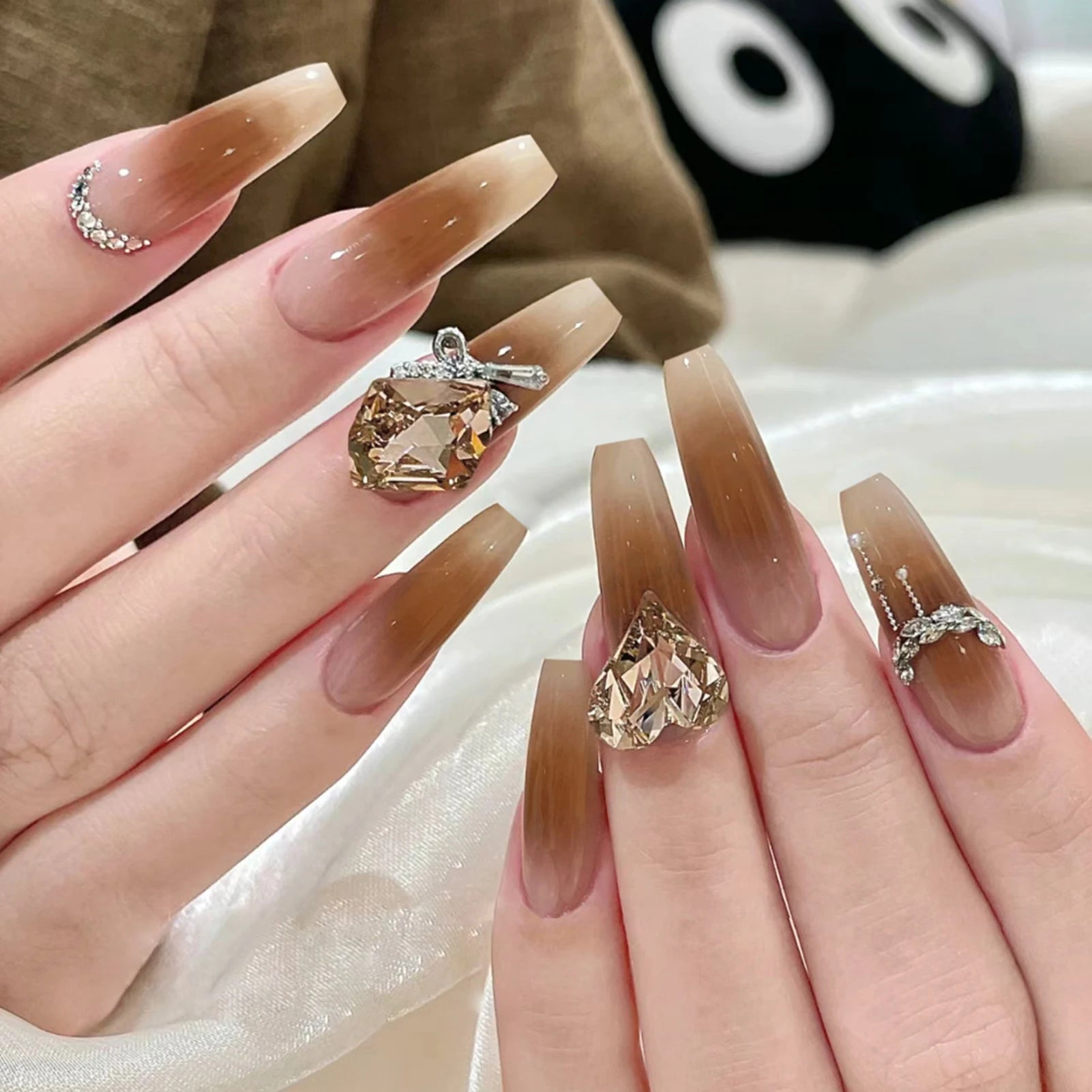 Gradient Black Fake Nails Long Ballerina Nails Press on Simple Full Cover False Nails Tips for Women Girls DIY Manicure 24Pcs