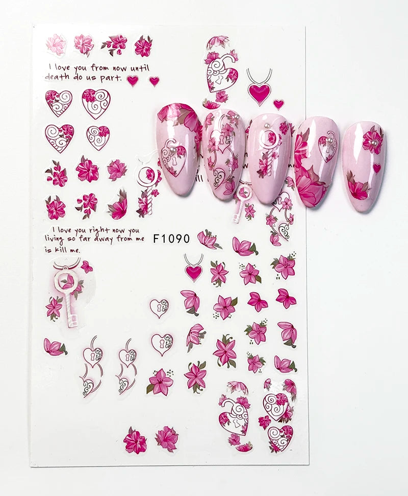 1PCS Valentine's Day Nail Stickers Cartoon Love Nail Supplies Nail Decals for Ladies Nail Art Decoration