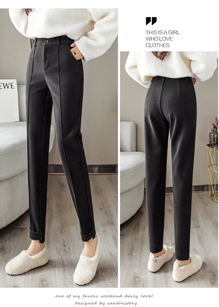 Woolen Pants Women's Harem Pencil Pants High Waist Casual Suit Pants Office Lady Women Trousers Hot Sale