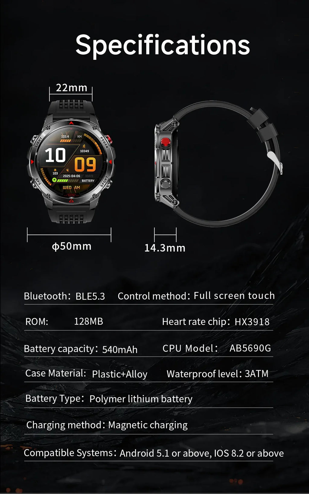 Smart Watch For Men 1.46'' 360*360 HD AMOLED Color Display Voice Call Compass LED Sports Fitness Waterproof Watch Ladies