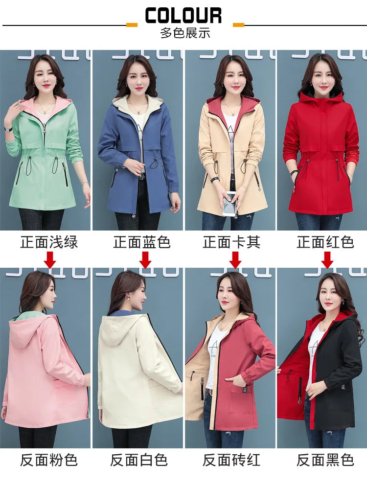 Spring Autumn Jacket Women's Loose Coat 2025 New Double-sided Wear Trench Coat Mid-length Windbreaker 5XL Women's Top