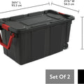 40 Gallon Plastic Storage Box, Wheeled Industrial Tote, Pack of 2