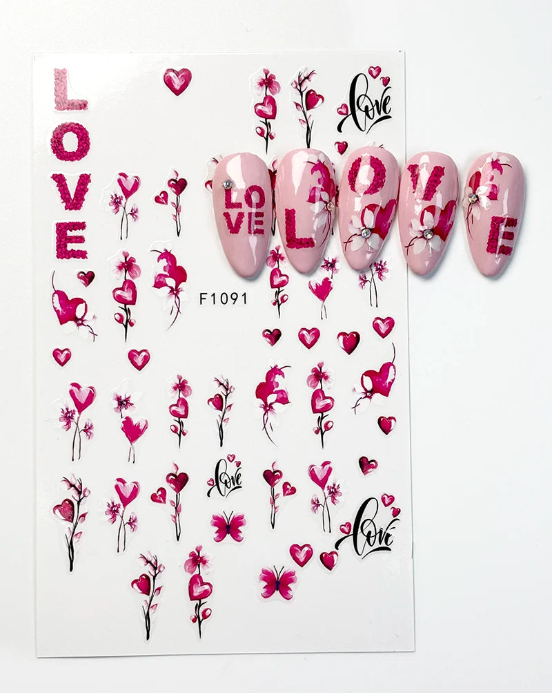1PCS Valentine's Day Nail Stickers Cartoon Love Nail Supplies Nail Decals for Ladies Nail Art Decoration
