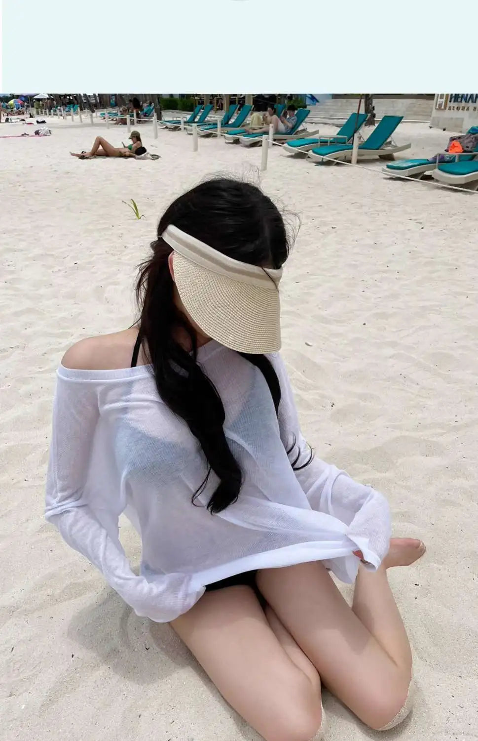 Bikini Swimsuit Cover up Women's Loose Thin Outerwear Casual Sle Long Sve One oulder T Top for Beach Vaion