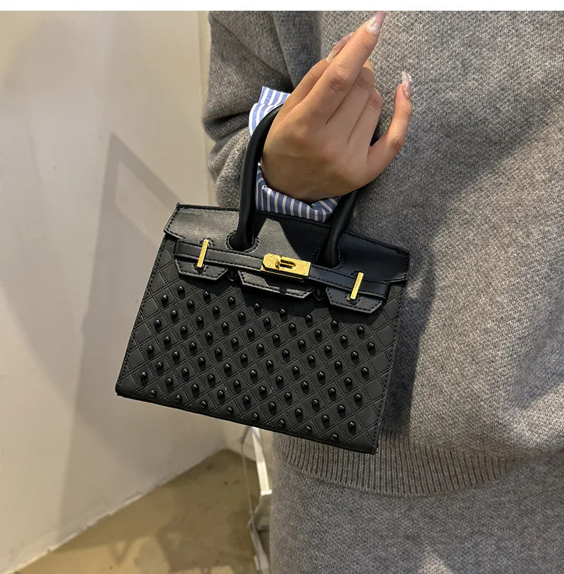 Mini Kelly-Inspired Bag - Women's Heavy Rivet Street Style Handheld Shoulder Crossbody Stylish Versatile