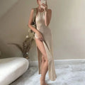 Women Cover Ups Sexy Hollow Out Dresses Spliced Sleeveless Split Long Dress Swimwears Sling Backless Knit Y2k Summer Beach