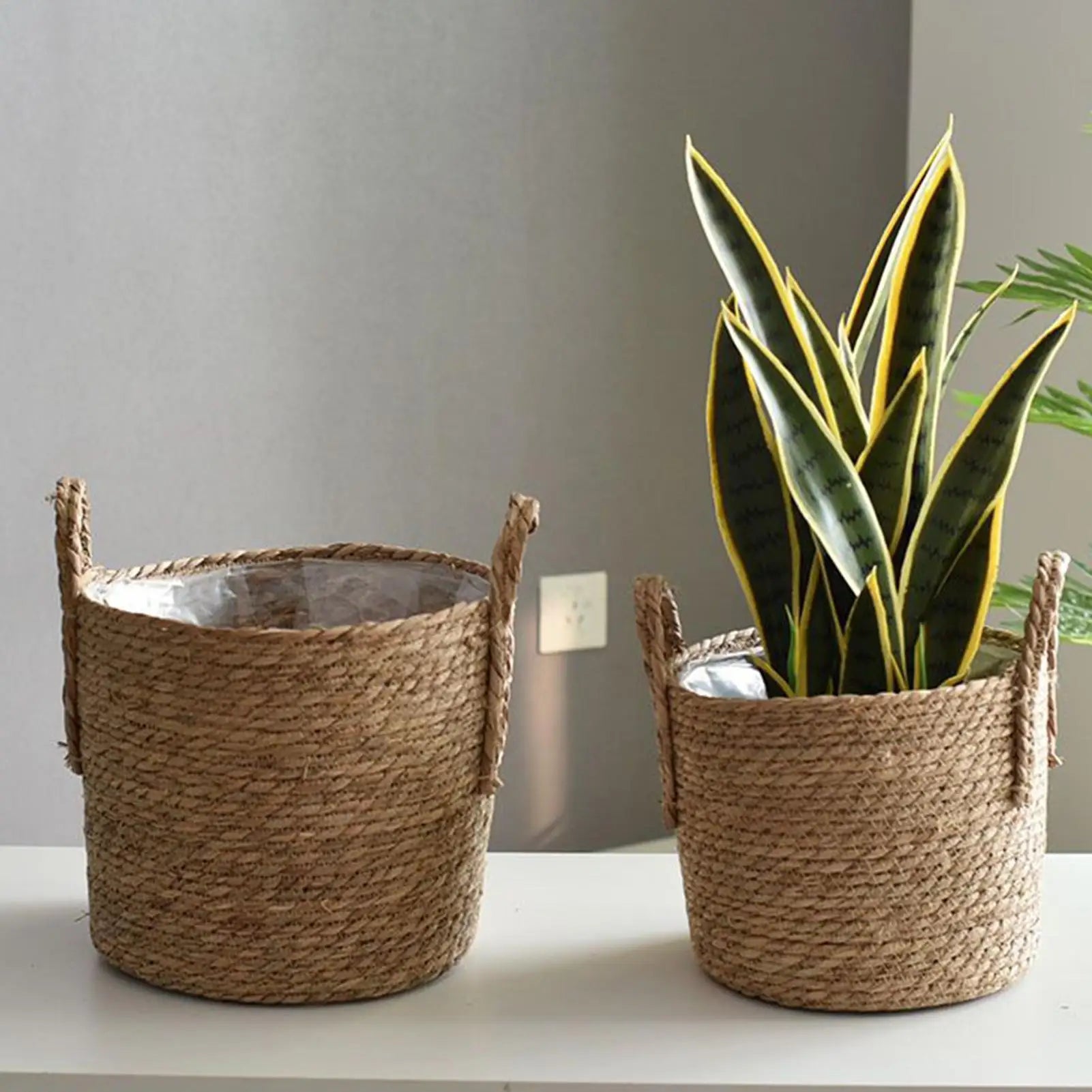 Plant Basket Straw Vase Decoration With Handle Plant