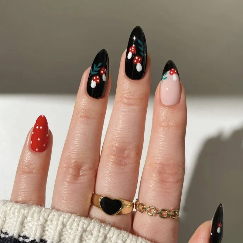 Gradient Black Fake Nails Long Ballerina Nails Press on Simple Full Cover False Nails Tips for Women Girls DIY Manicure 24Pcs