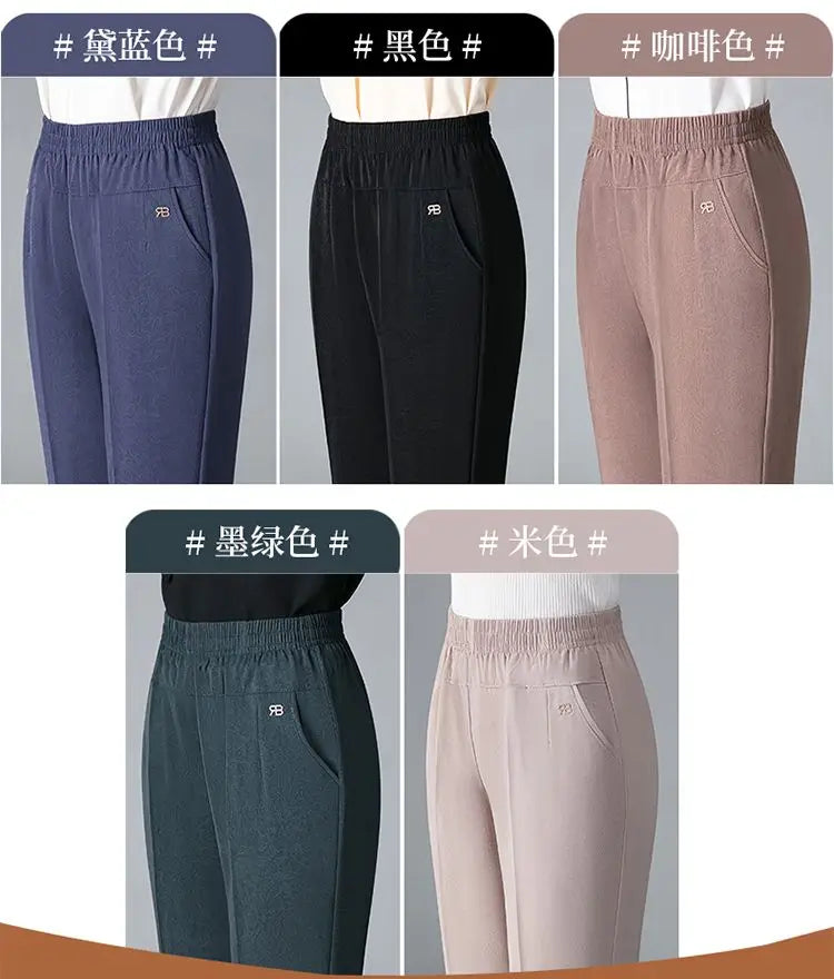 Office Lady Vintage Loose Straight Pants Spring Summer Thin Women Streetwear Fashion Casual Elastic High Waist Cropped Trousers