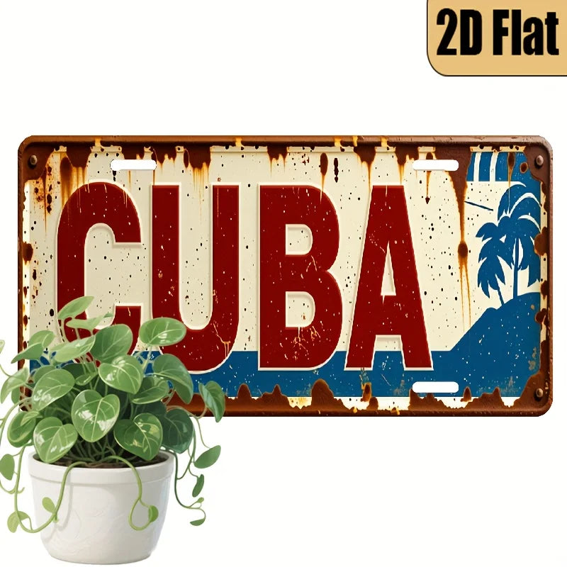 1pc, 2D Flat, Vintage Style Aluminum License Plate"Cuban Style"Theme