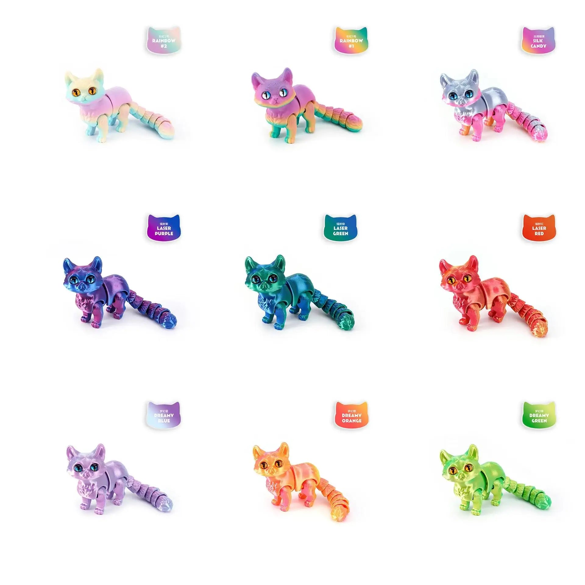 3D printed cats, 3D animals for stress relief, desktop decorations suitable for office workers, and small ornaments for adults