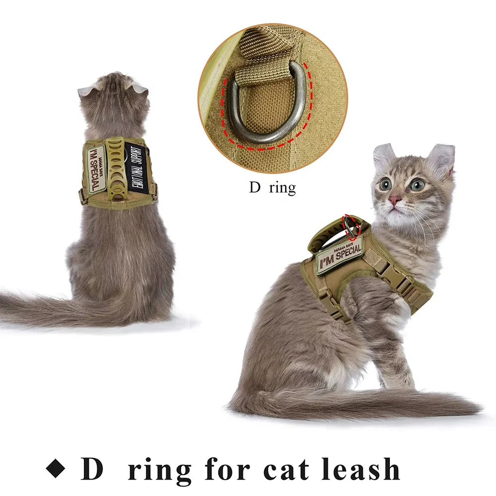 Tactical Cat Harness Leash Set Escape Proof Breathable Military Vest and Velcro for Small Dog Kittens Puppies Walking & Training