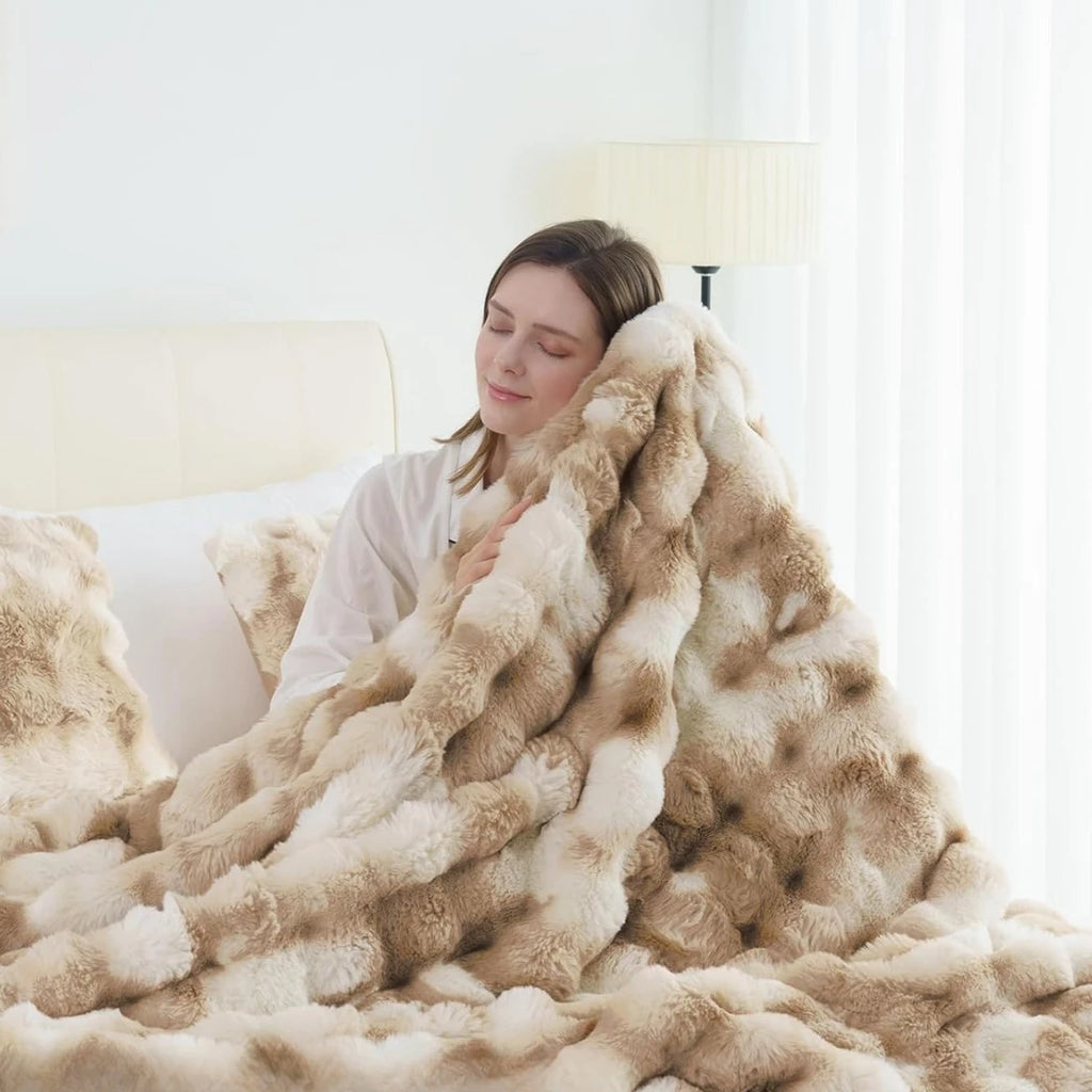 1pc Faux Rabbit Fleece Blanket - Weighted 6 lbs Faux Rabbit Fleece Blanket - Bedspread Cozy Soft Best Blanket For US