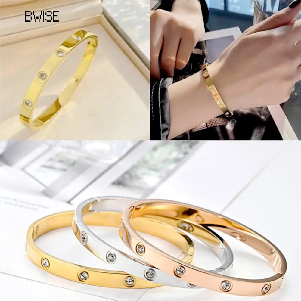 New Design Zircon inlaid Bracelets & Bangles For Women Gold Silver Color Stainless Steel Waterproof Luxury Brand Jewelry Gifts