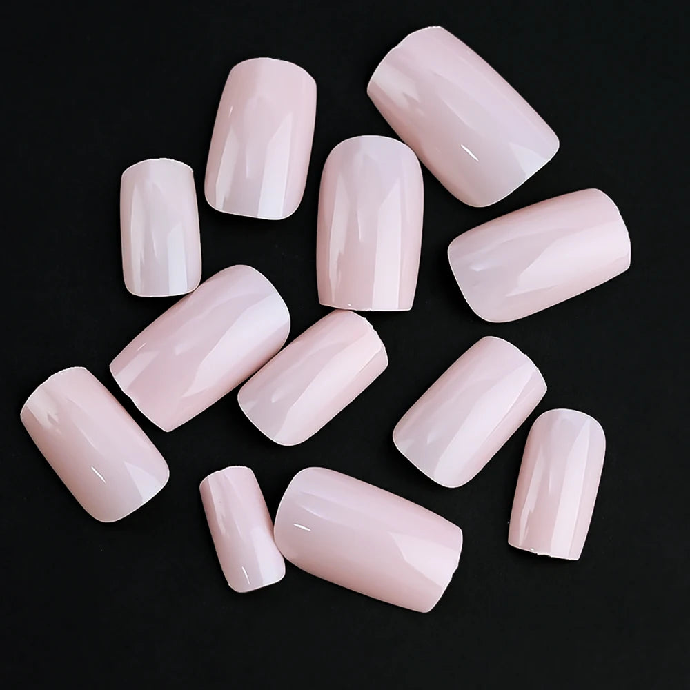 100pcs Light Pink Press-On Nails | Short & Medium Square | 10 Sizes Full Cover Nail Tips