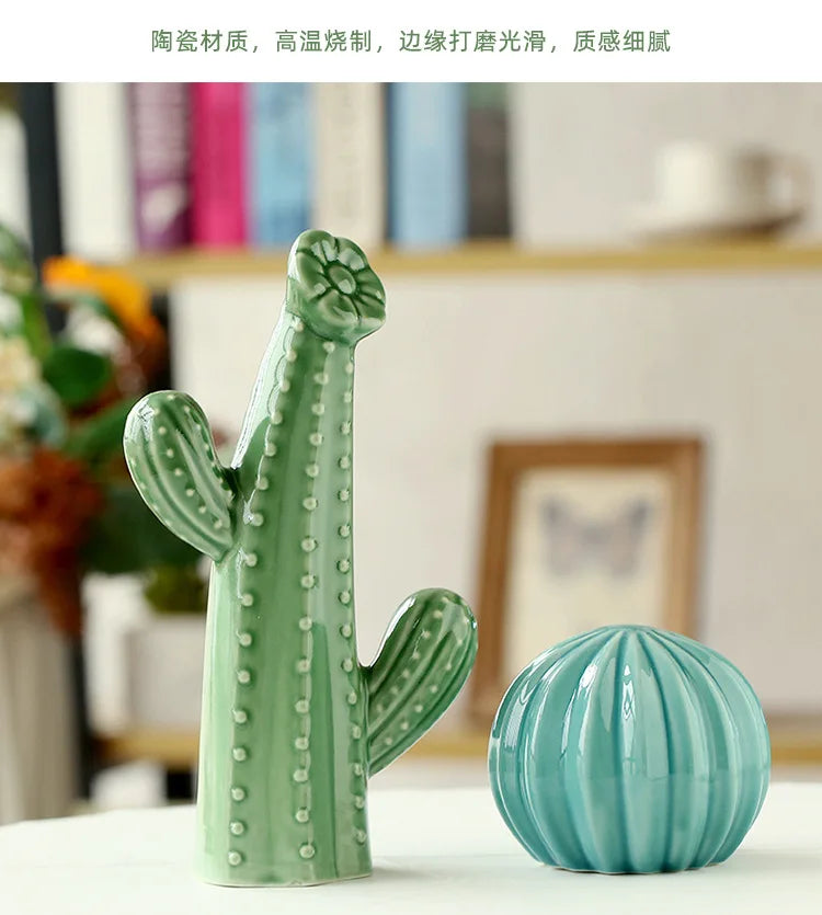 Minimalist Ceramic Cactus Ornament Creative Home Craft Decor for Living Room Entrance Desktop Business Gift