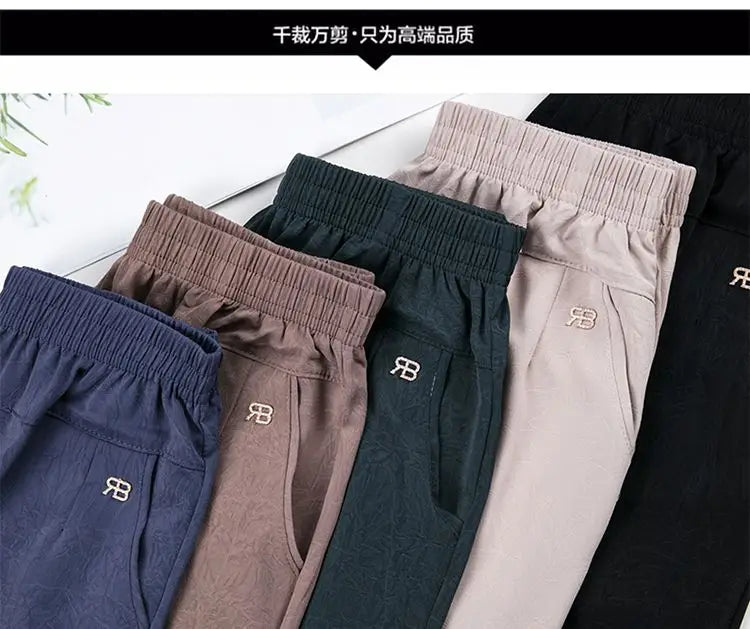 Office Lady Vintage Loose Straight Pants Spring Summer Thin Women Streetwear Fashion Casual Elastic High Waist Cropped Trousers