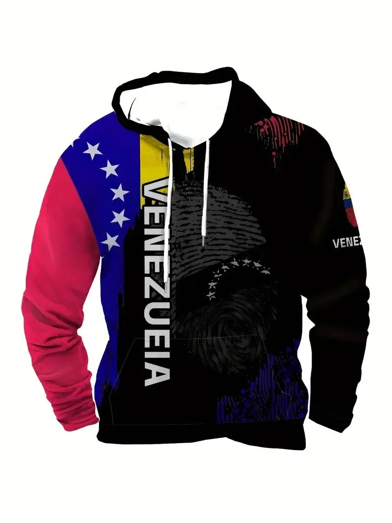 Venezuela Flag Emblem 3d Printed Hoodie Men's Clothing Long Sleeves Drawstring Pullover Sweatshirt Street Sports Casual Top