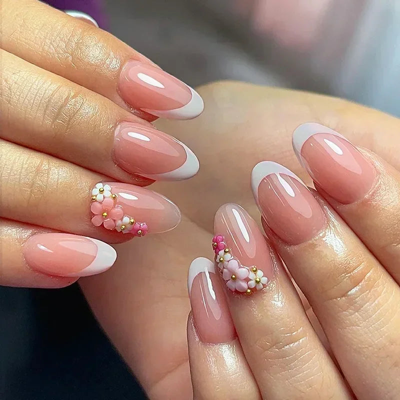Autumn Matte Press-On Nails | 24pcs Rose Leaf Almond | Full Cover Acrylic Nail Tips with Glue