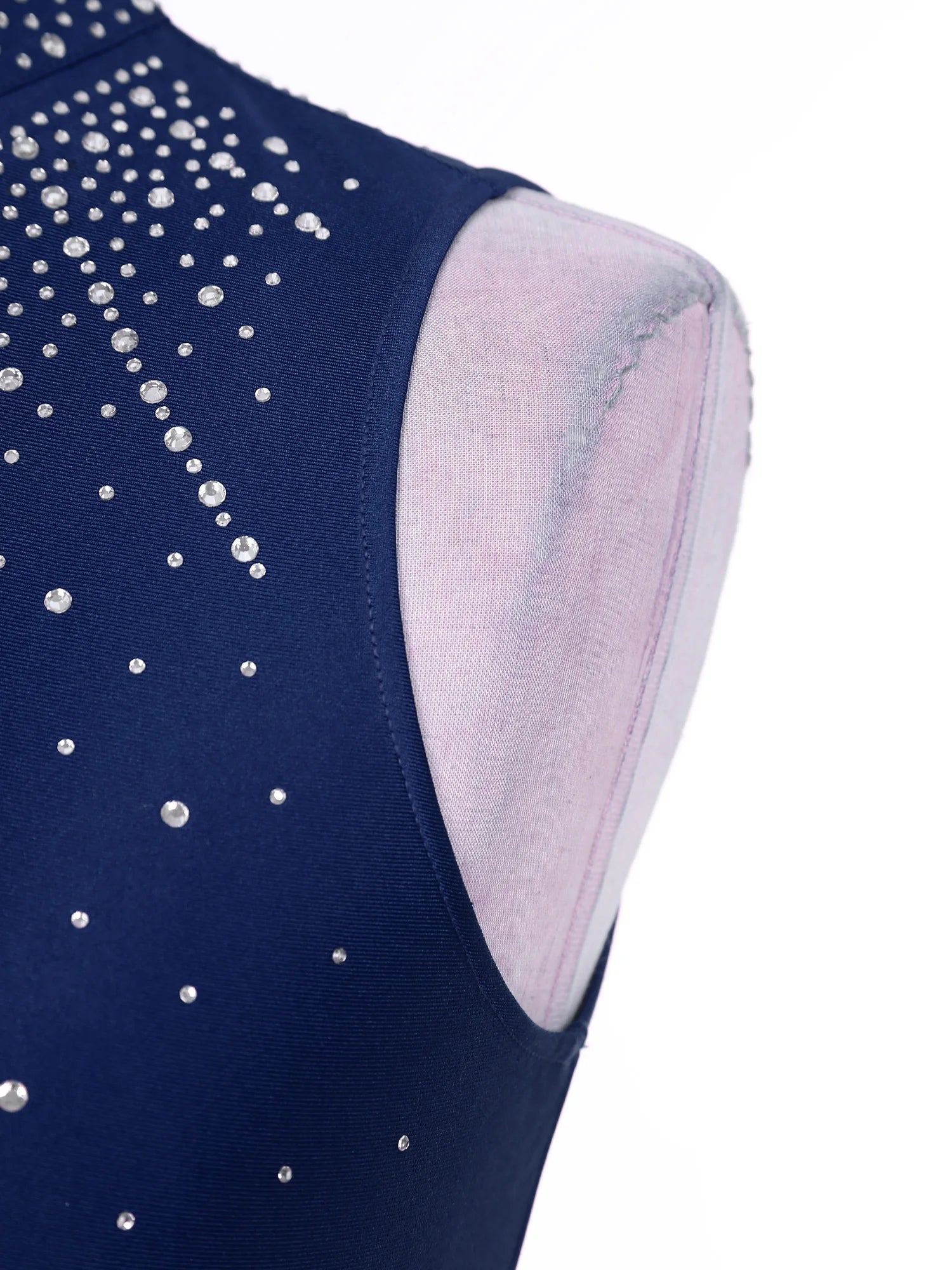 Womens Lyrical Dance Dresses Mock Neck Wide Hemline Shiny Rhinestones Maxi Dress Sleeveless Modern Contemporary Leotard Dresses