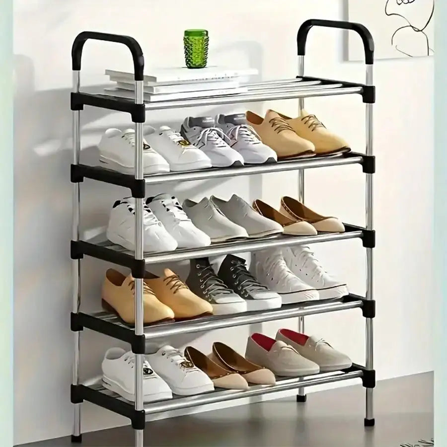 5-Layer Stackable Shoe Rack, Space-Saving Black & Blue Vertical Shoe Storage Cabinet for Wardrobes & Corners