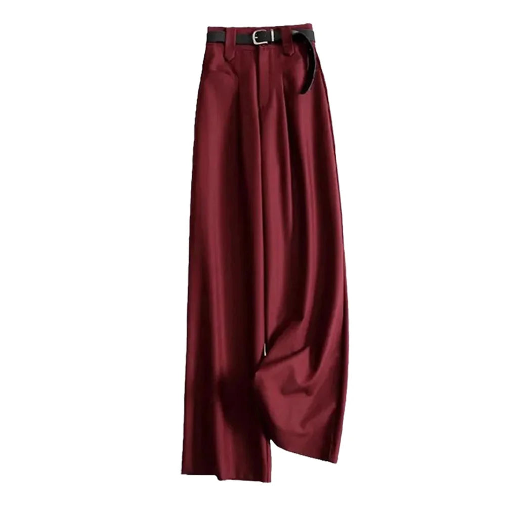 Suit Pants Ankle-Length Solid Office Lady High Waist Sashes Loose Straight Women's Pants Trousers For Women Clothing Fashion