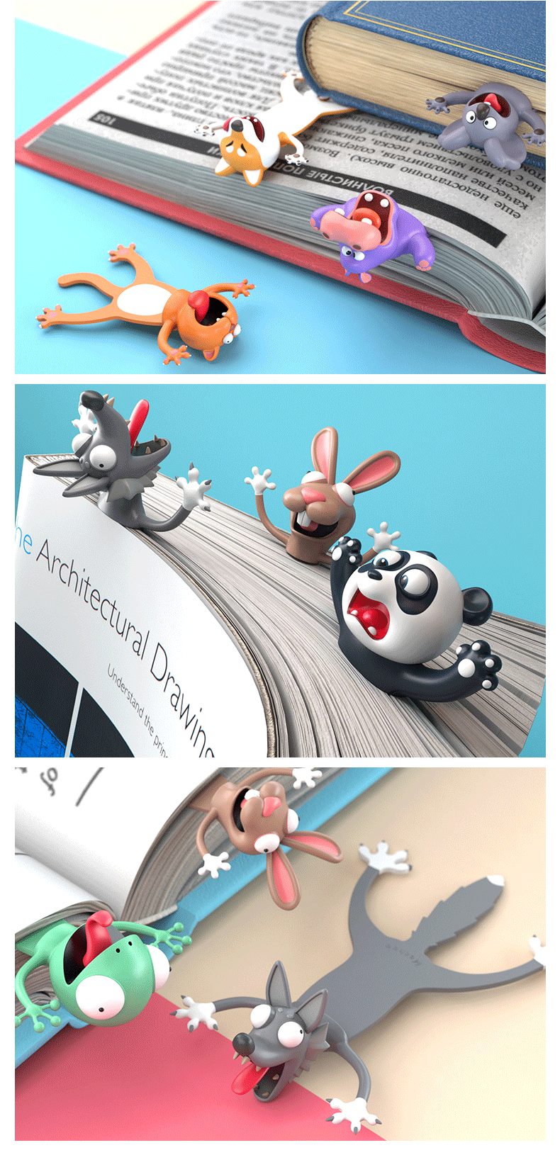 3D Animal Bookmark Original PVC Creative Text Create Cute Funny Cat Stationery  Panda Shiba Inu Funny Creative PVC Book Markers