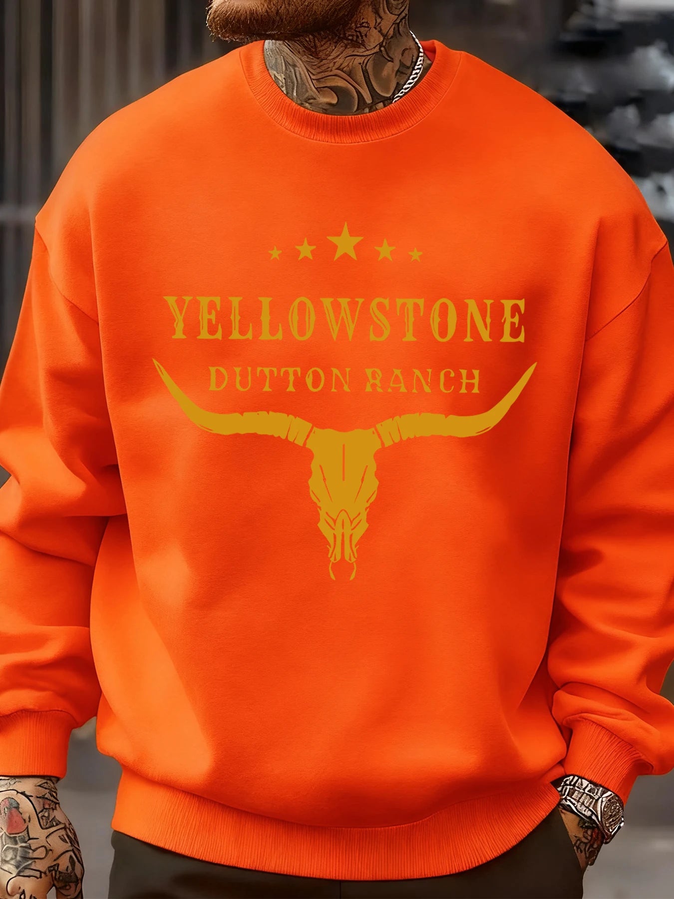 Yellow Stone Dutton Ranch Prints Mens Sweatshirt O-Neck Pullovers Tops Autumn Casual Multicolor Streetwear Fleece Man Clothes